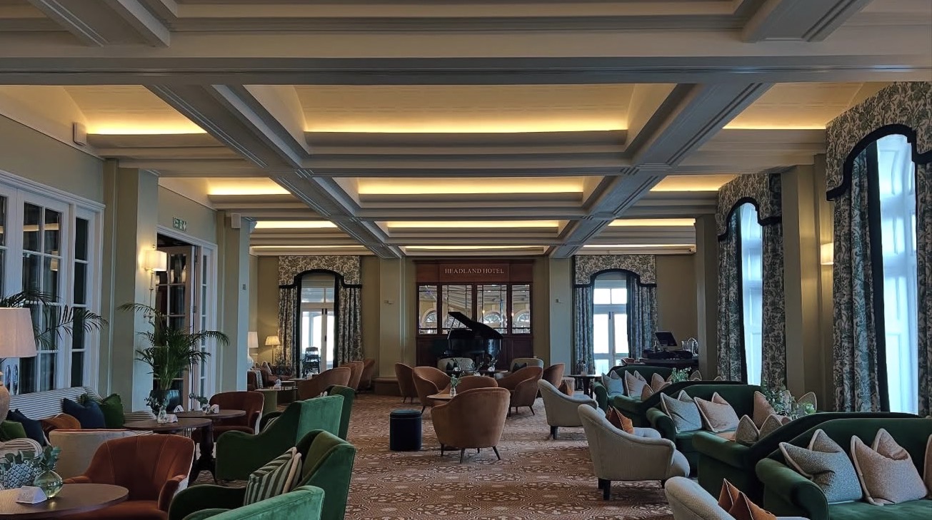 Wide view of the refurbished Headland Hotel ballroom
