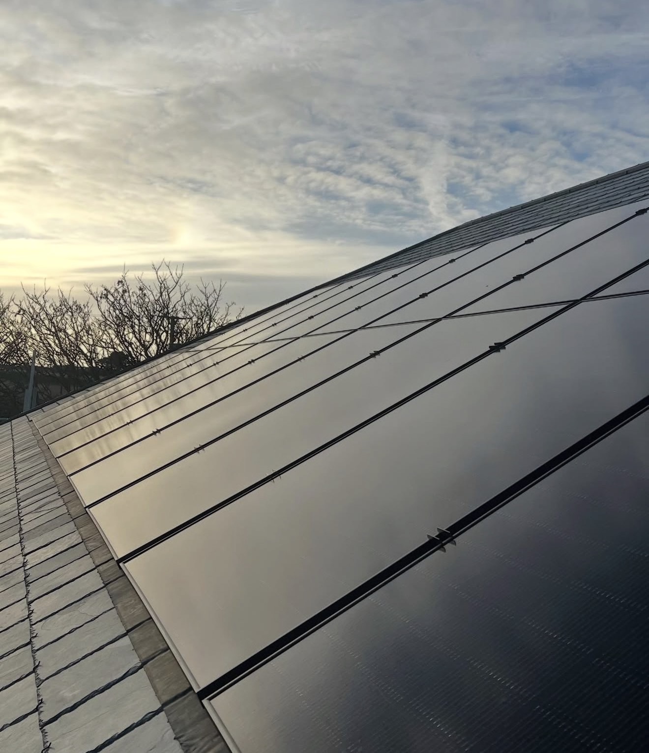 Roof-mounted solar panel installation at the Cubert new build