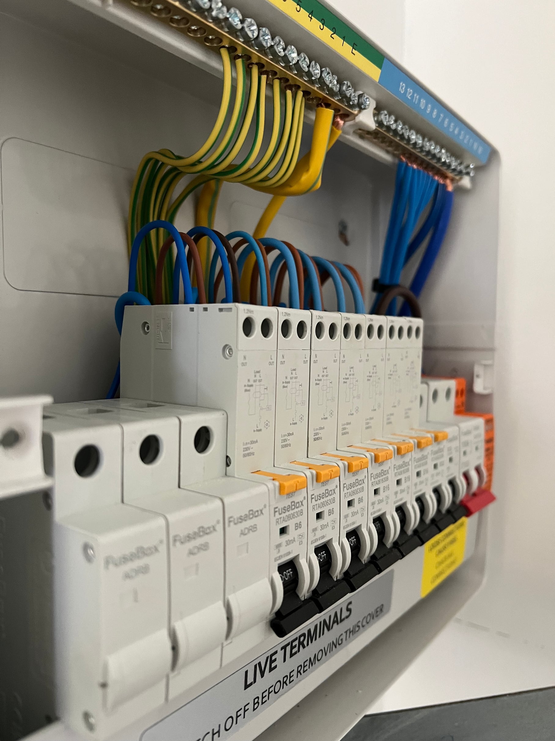 Neatly installed electrical distribution board